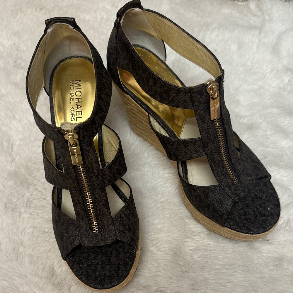 Michael Kors Dark Brown Wedge Sandals